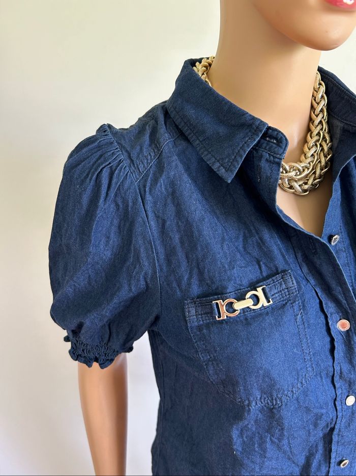 Chemise bleue marine à manches courtes Morgan taille 34 TBE - photo numéro 4