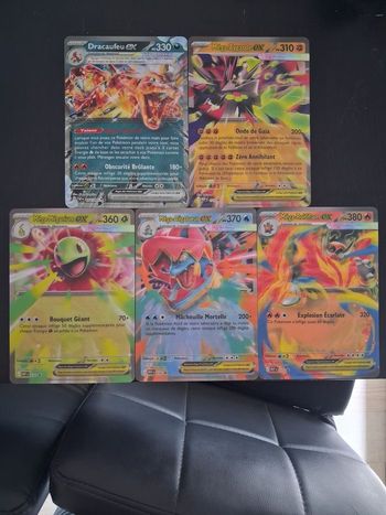 Lot 5 Cartes Pokémon JUMBO - Dracaufeu ex + Trio Méga-Évolution (RARE)