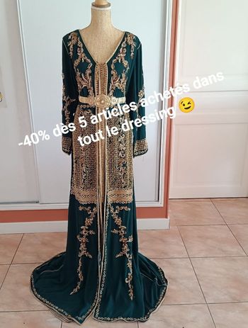 Caftan takchita robe de soirée vert bouteille et doré