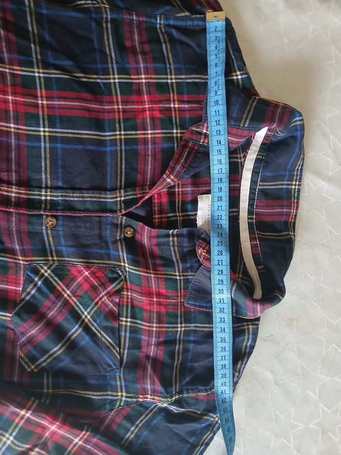 Chemise manches longues bleu a rayures rouge M/L - photo numéro 4