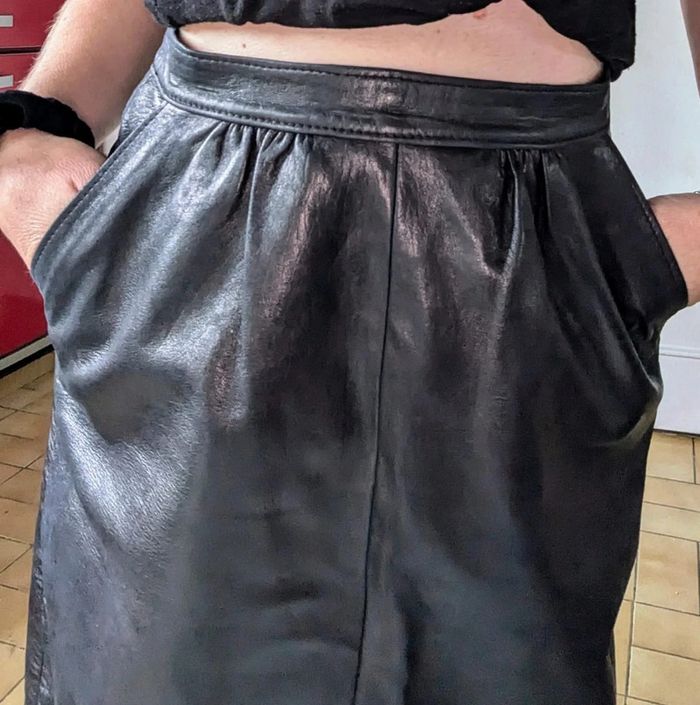 💎 jupe midi en cuir noir sexy chic rockabilly créateur français vintage GMG rare authentique t XS 34 - photo numéro 8