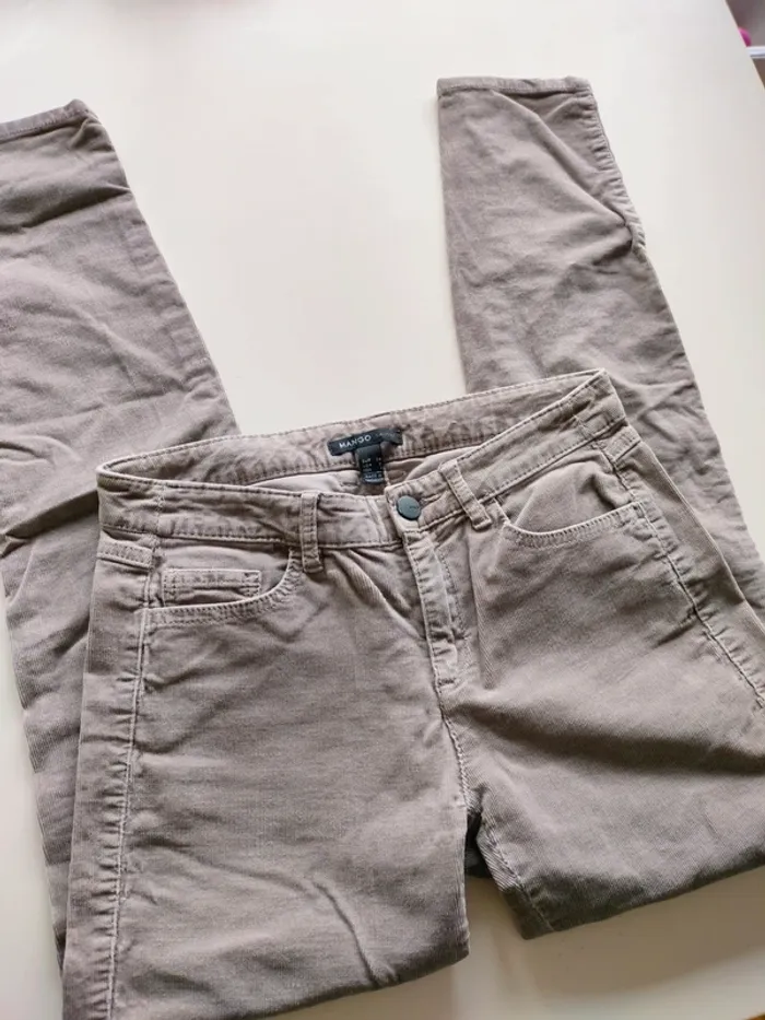 Pantalon velours côtelé beige Mango XS - photo numéro 3