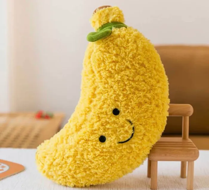 Peluche Banane Souriante Jaune 100% polyester - 26 cm Neuf