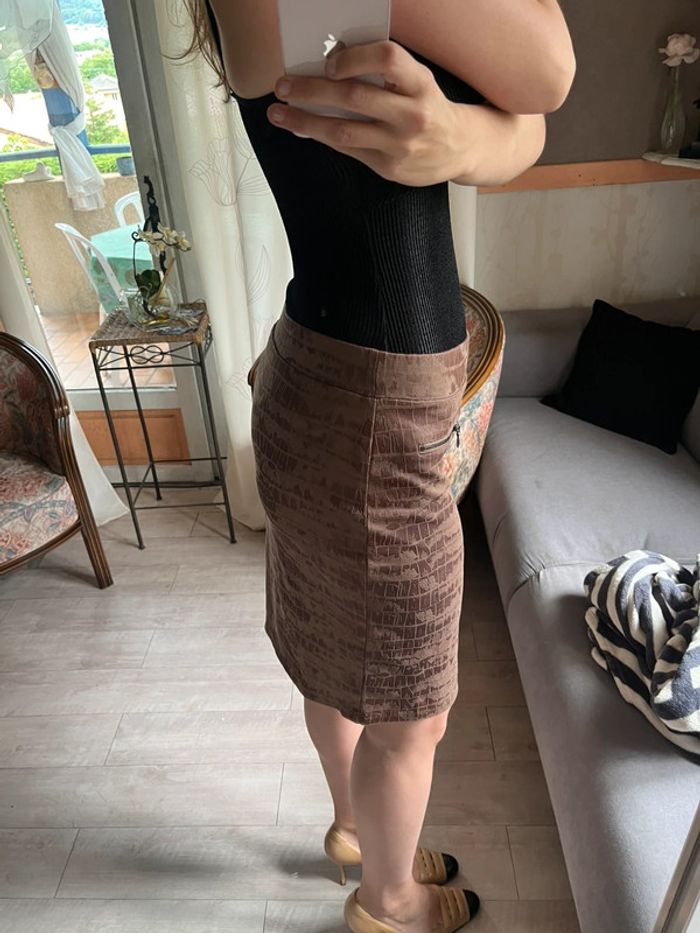 Jupe moulante écaille crocodile vintage daim bohème champêtre - photo numéro 3