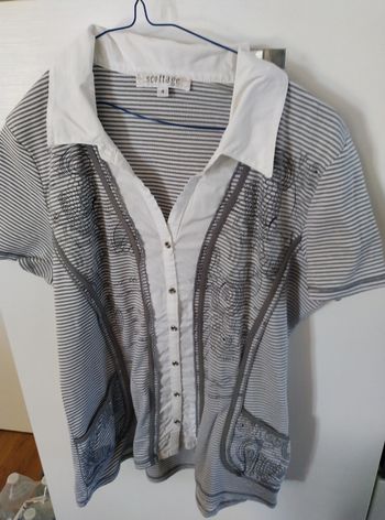 T-shirt rayé blanc et gris scottage