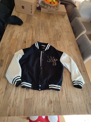Blouson Teddy noir et crème XXS