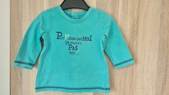 T-shirt manches longues bleu turquoise "plus mignon que moi " en 6 mois