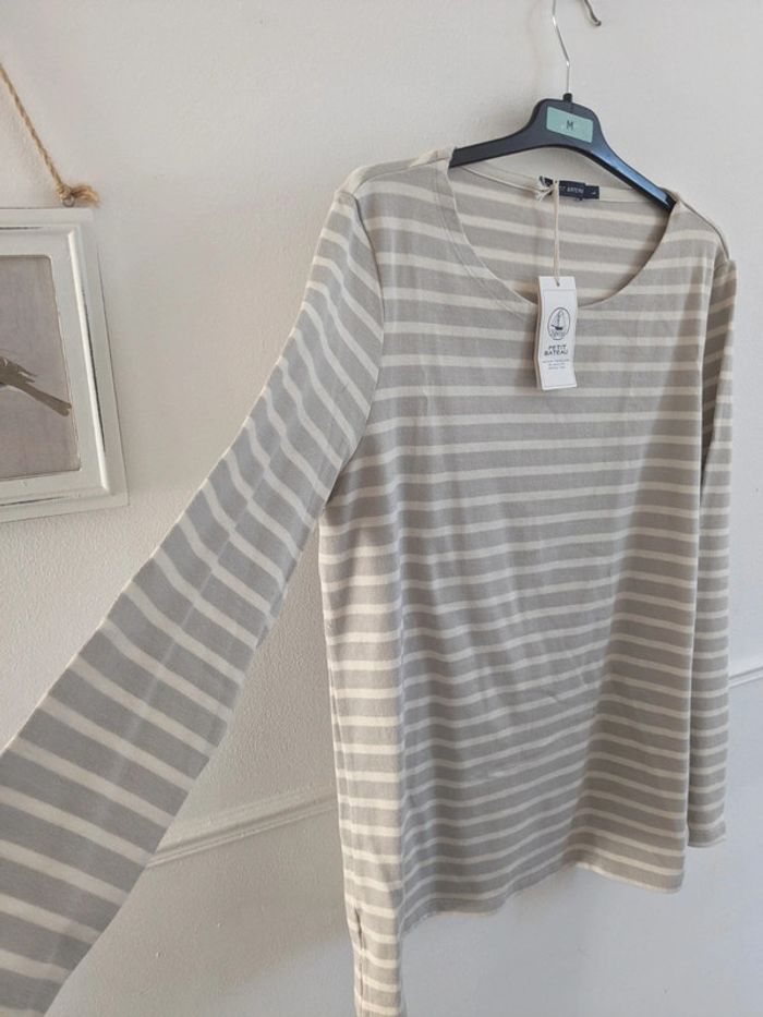 Pull rayé gris et blanc L coton - photo numéro 3