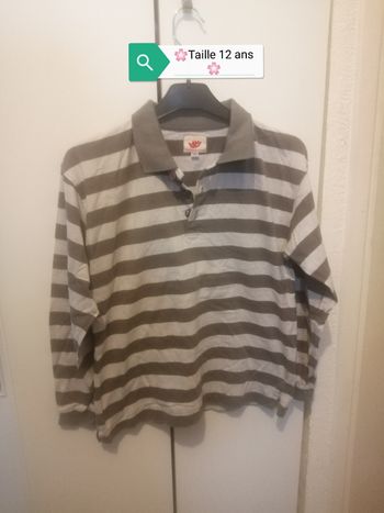 🌸Polo manches longues rayé blanc et gris Taille 12 ans "Tape à l'œil" Neuf 🌸