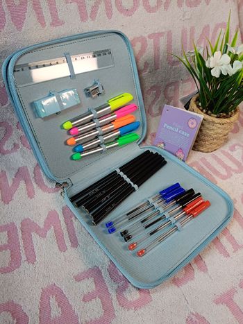 💙 Trousse scolaire complète bleu pastel – fournitures incluses – kawaii