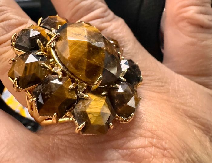 Bague XXL ’ réglable acier inoxydable or pierres véritables œil de tigre de qualité  habaha Paris - photo numéro 2