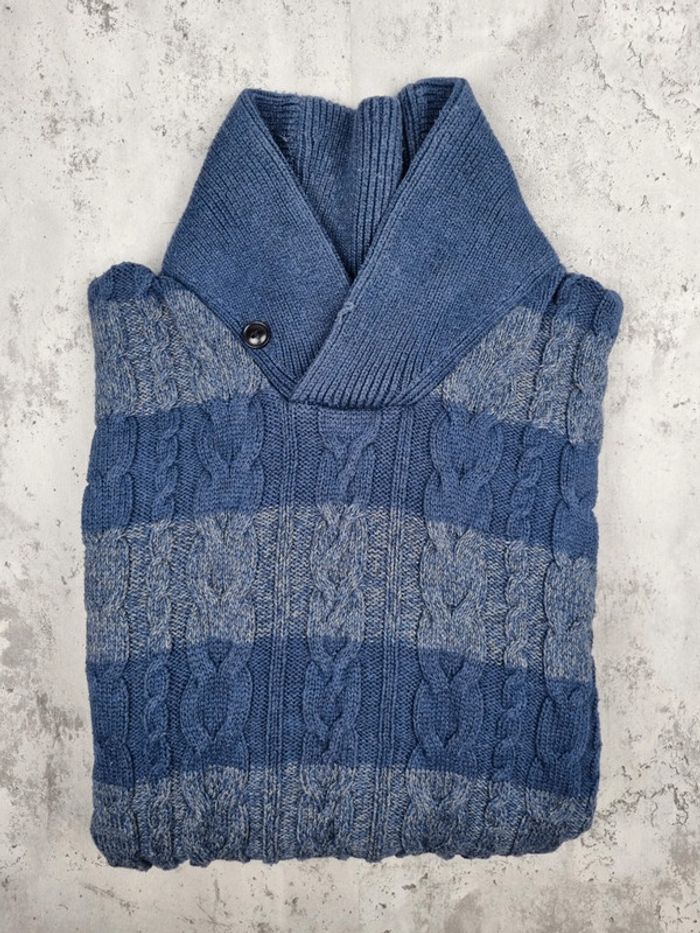 Pull col châle Tommy Hilfiger – Bleu & Gris – Taille L Hommes (mesures en photos) - photo numéro 2