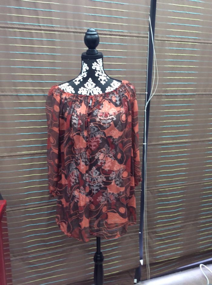 Blouse imprimé orange/marron  en voile neuve (n°27) - photo numéro 2