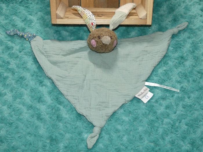 Doudou plat lapin Moulin roty vert lange 🐰tbe