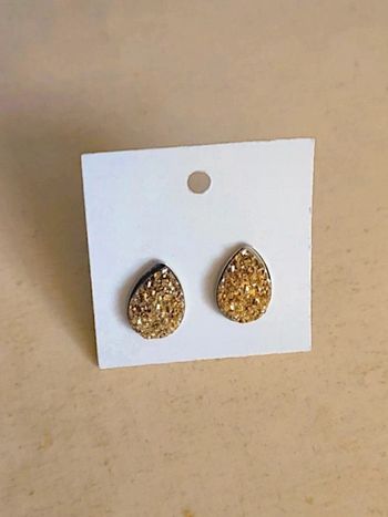 Boucles puces d'oreilles goutte strass or inox  🇨🇵 Fabrication Artisanale - Ø 12mm
