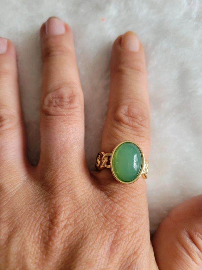 Bague acier gold et pierre verte - photo numéro 4