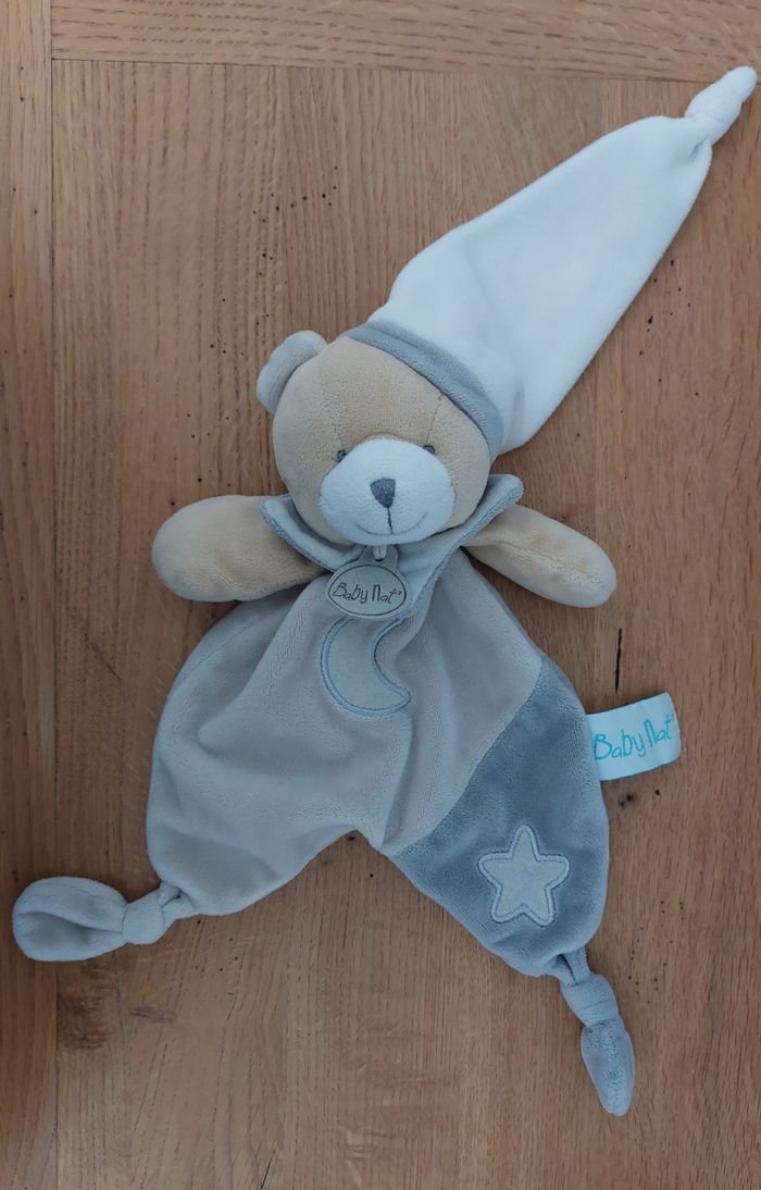 Doudou plat ours beige étoile lune - Baby Nat