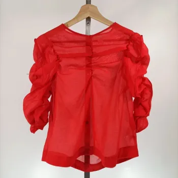 Blouse rouge transparente H&M manches bouffantes Taille 38 - A035