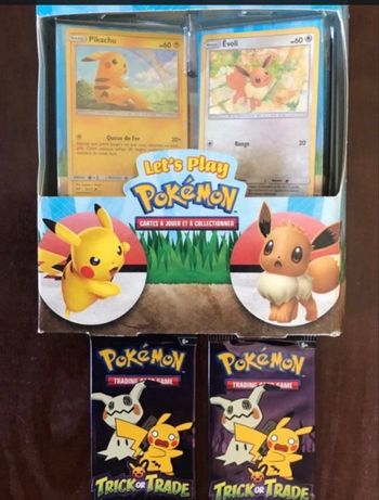 Lot double deck Pokémon 2019 neuf, comprenant 2 boosters Trick Of Trade également neufs