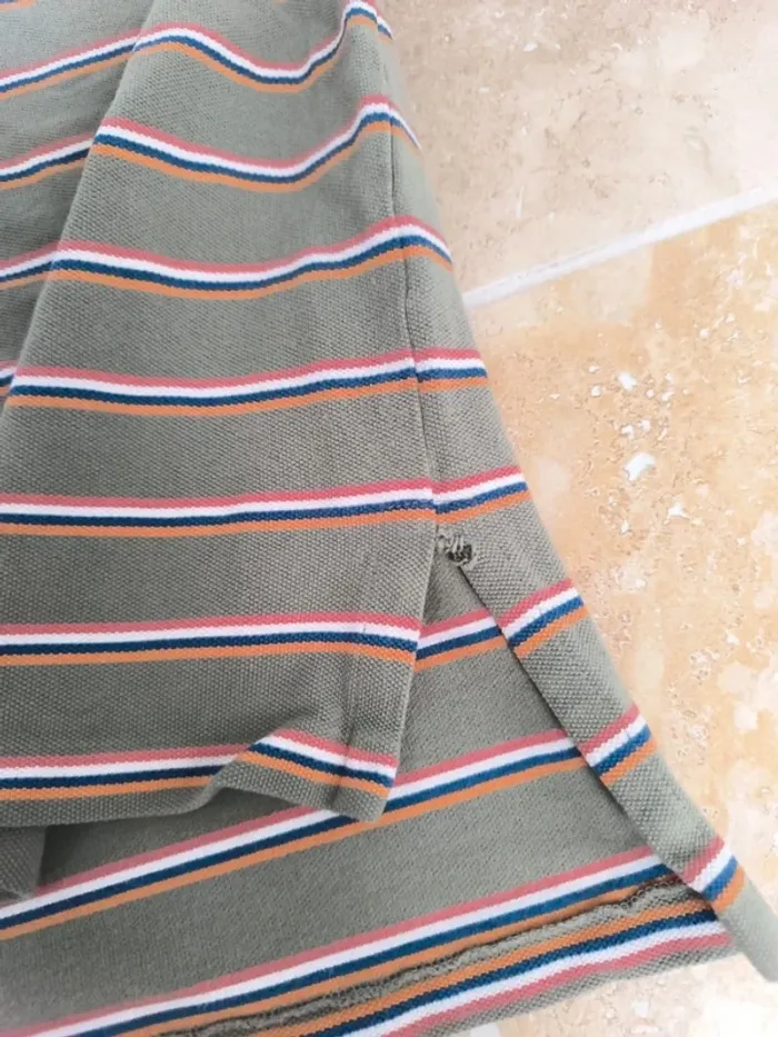 Polo Ralph Lauren homme L marron clair rayures colorées logo orange bon état général - photo numéro 9