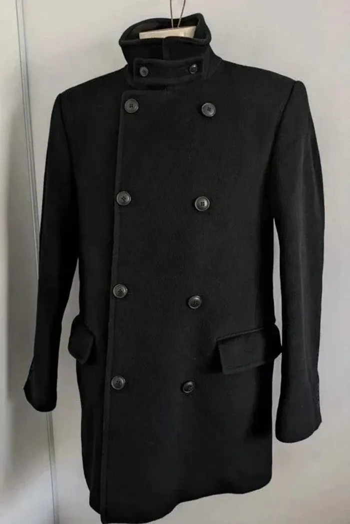 Manteau caban noir en laine et cachemire - taille 54 (L)