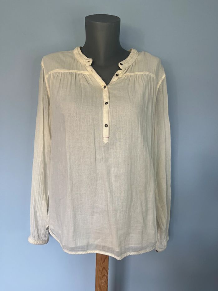 Blouse blanche Scotch & Soda – Taille 2, manches longues, boutons décolleté
