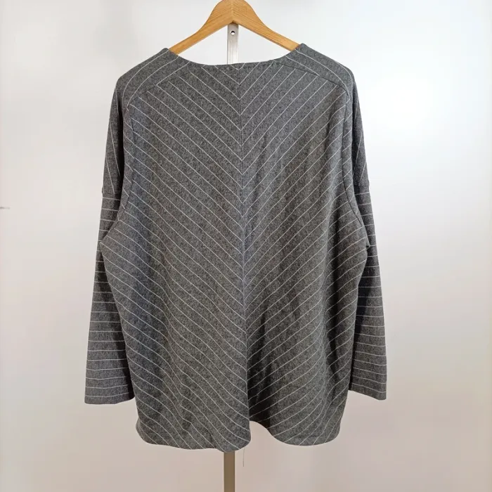 Tunique grise Marina Rinaldi à rayures fines, laine viscose polyester, taille 46 A1366 - photo numéro 7