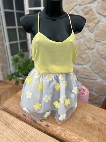 Ensemble d’été jaune jupe à fleurs débardeur voilage S&w 36 38 S M