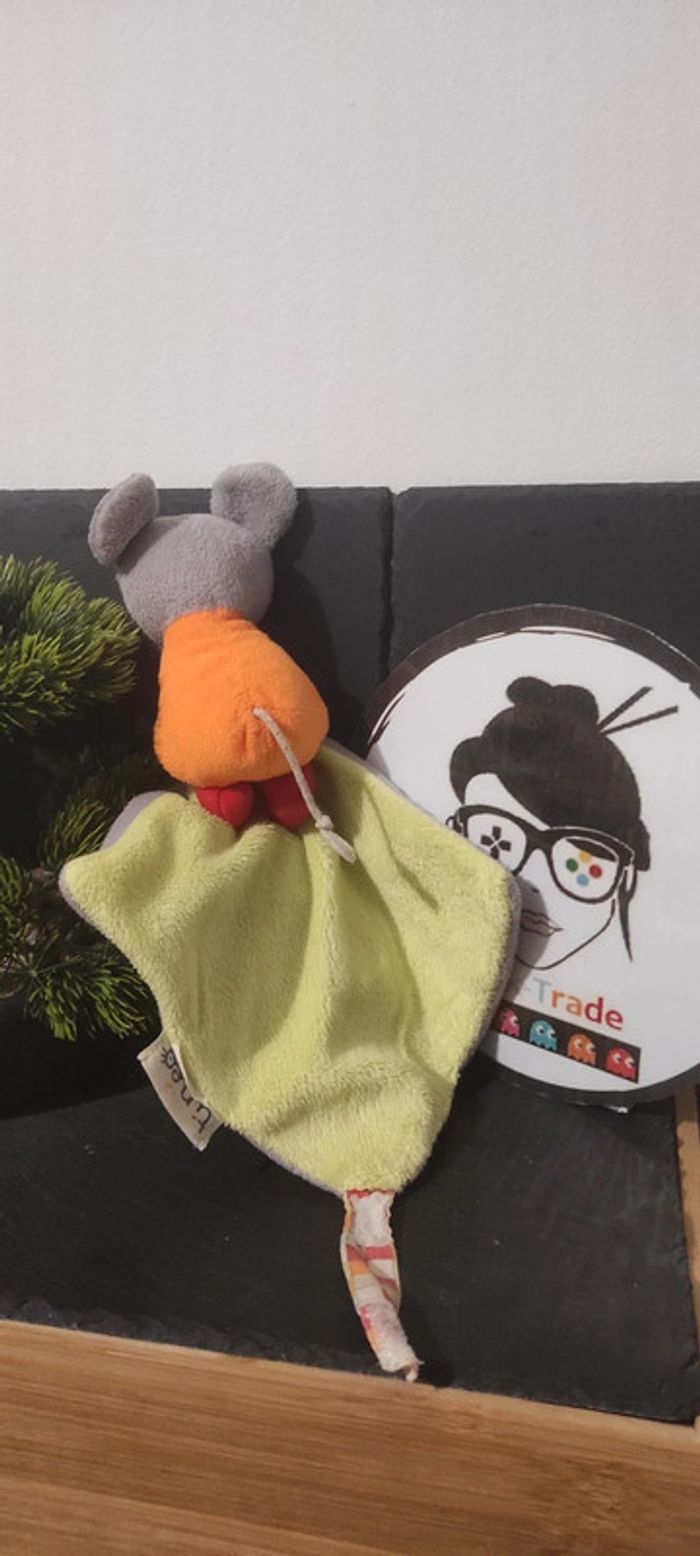 Doudou souris gris rouge Mouchoir Tineo orange vert rond damier spirale Carré - photo numéro 2