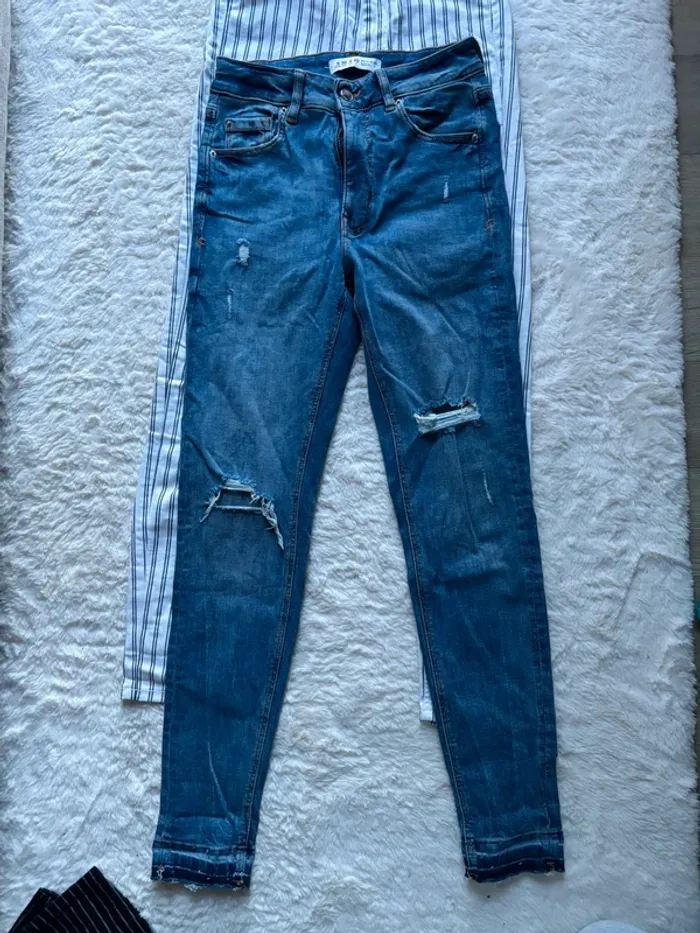 Lot de 2 jeans - bleu et rayé - photo numéro 3