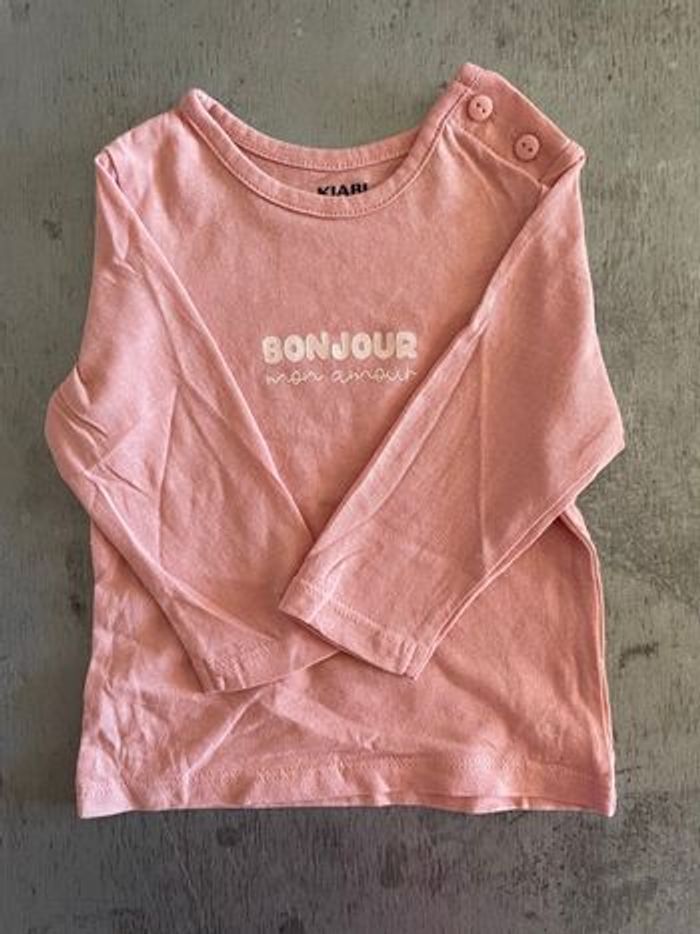 T-shirt manche longue rose bébé fille 3 mois - photo numéro 2