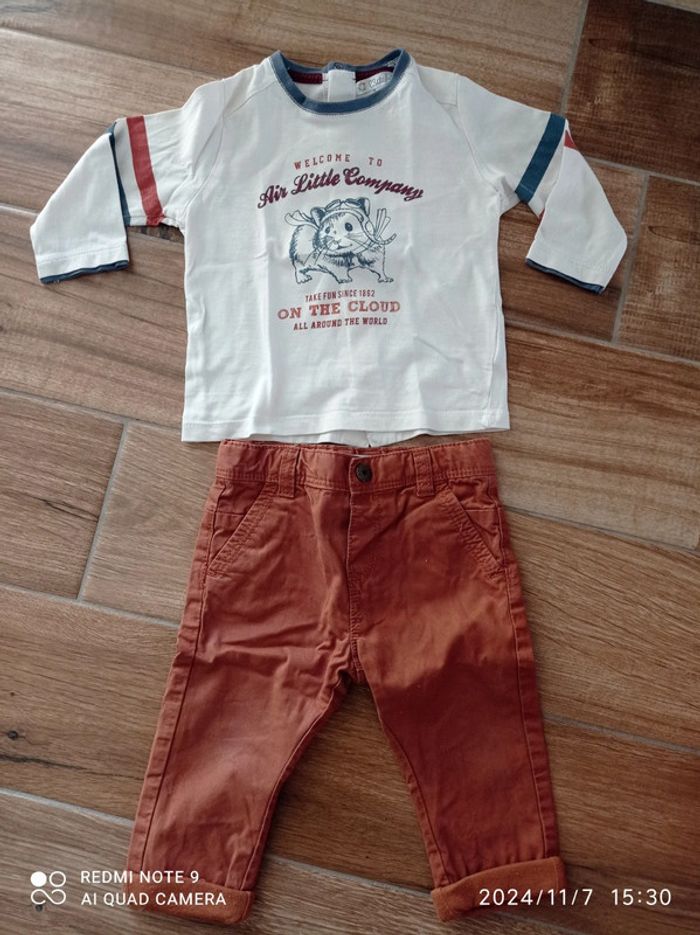 Ensemble 12 mois Jean Camel+ tee shirt 🐹+ pull chiné marine torsadé - photo numéro 3