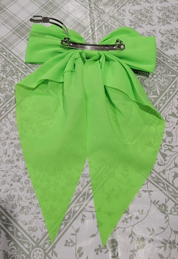 BARETTE CHEVEUX NOEUD VERT FLUO ! NEUF ! - photo numéro 3