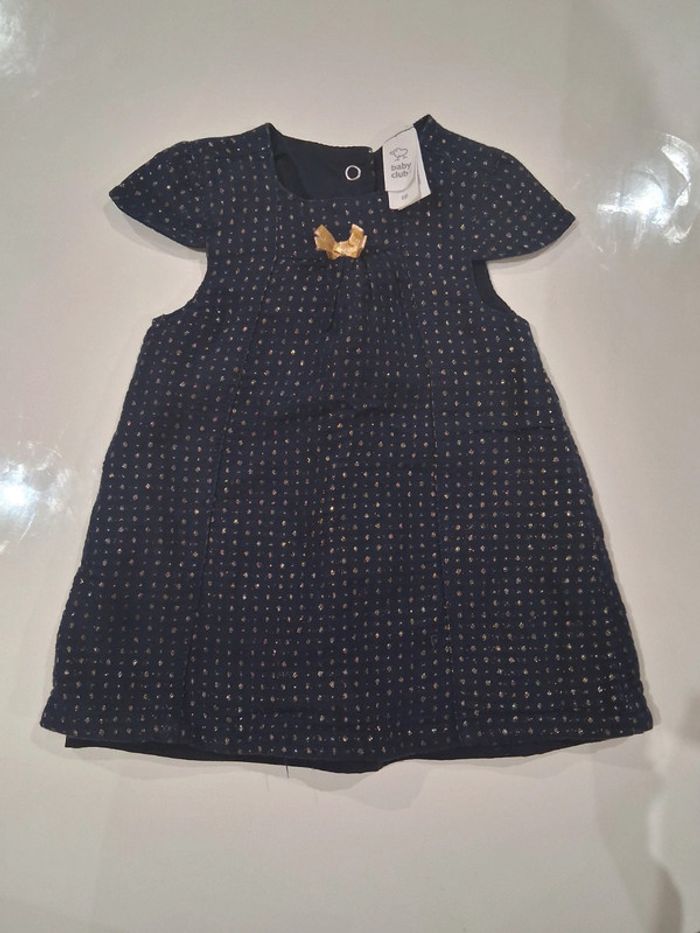 Robe habillée bleu marine à pois dorés Baby Club