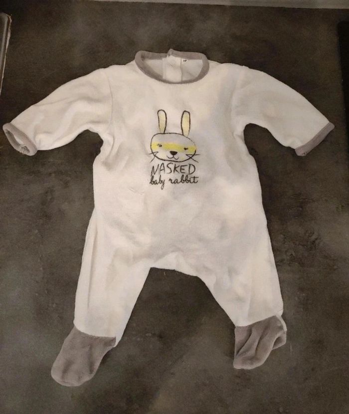 Pyjama combinaison grenouillère blanc gris lapin - Naissance / 0 mois