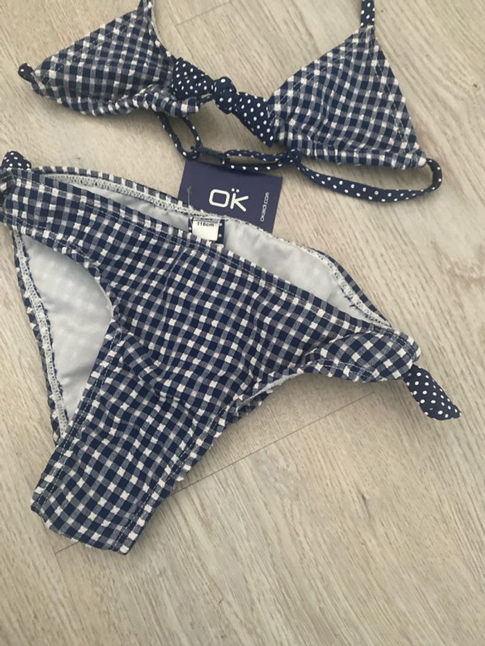 Maillot de bain bikini, Okaïdi, Vichy blanc et Marine taille 6 ans, neuf - photo numéro 4