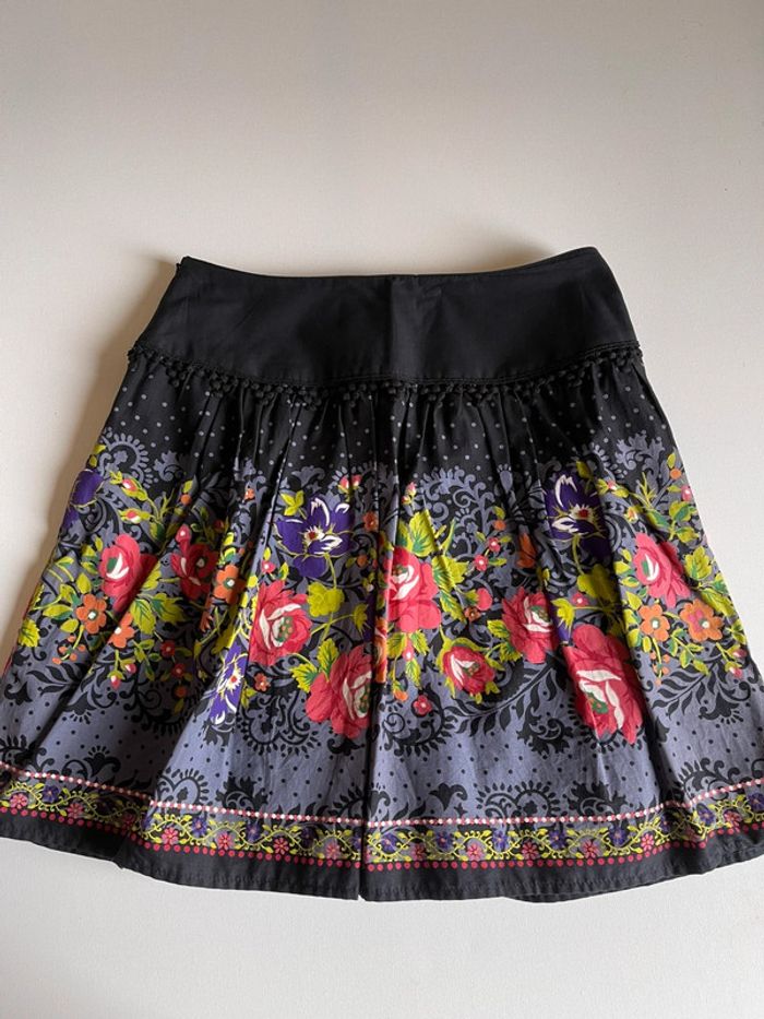 Jupe noire en coton Promod taille 34 avec motifs floraux russes / slaves - photo numéro 12