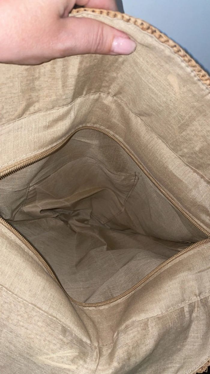 Sac Rond Neuf en Paille Tressée avec Anses en Cuir Véritable - photo numéro 4