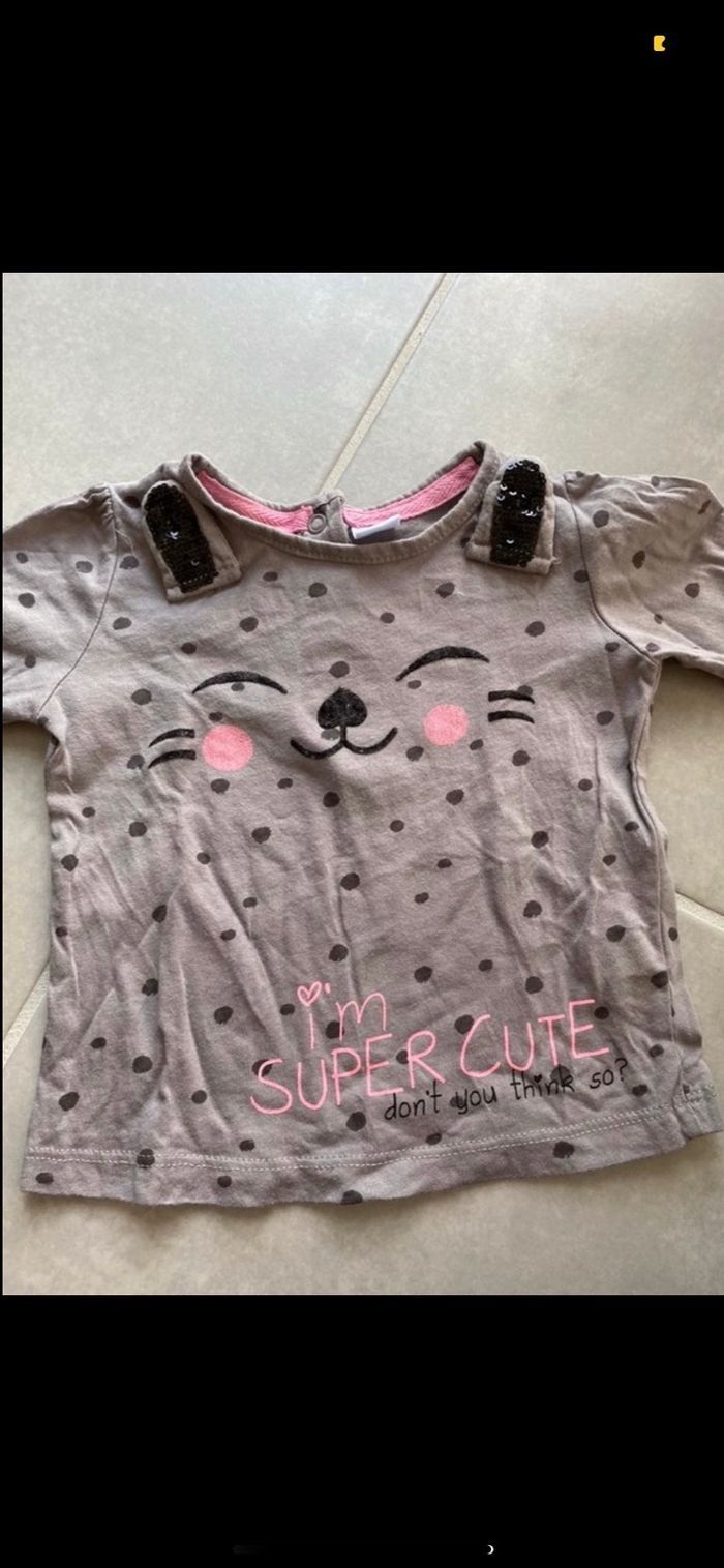 Tee shirt manches longues Chat 6 mois - photo numéro 3