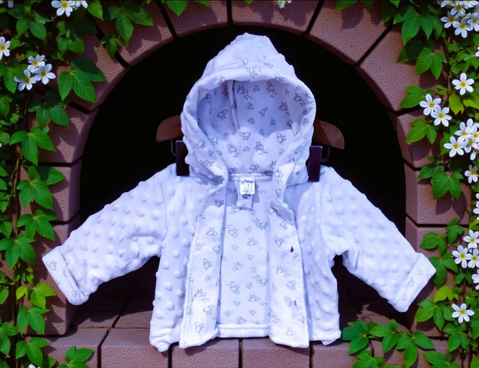 BANANA - VESTE CAPUCHE BÉBÉ FILLE MOTIF BOULES RELIEFS & INTÉRIEUR OISEAUX 0/3M - photo numéro 3
