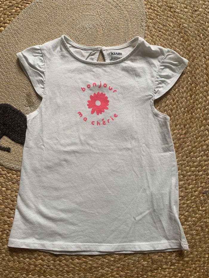 Ensemble t-shirt short coton fleurs blanc rose Kiabi 36 mois 3 ans - photo numéro 2