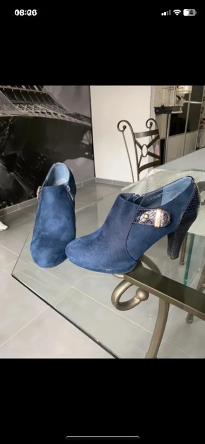 Bottines marine bi matière talon de 9 cms - photo numéro 4