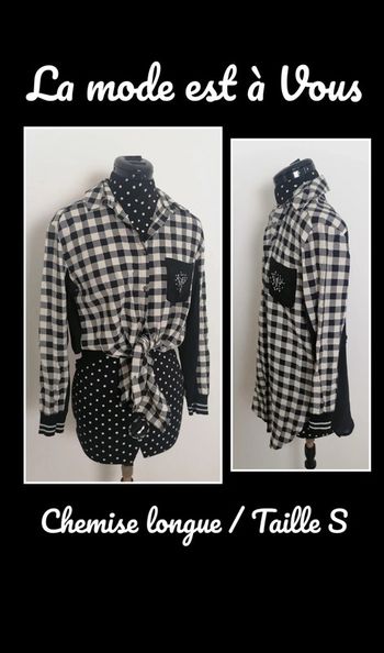 Chemise longue carreaux noir blanc Taille S La Mode est à Vous