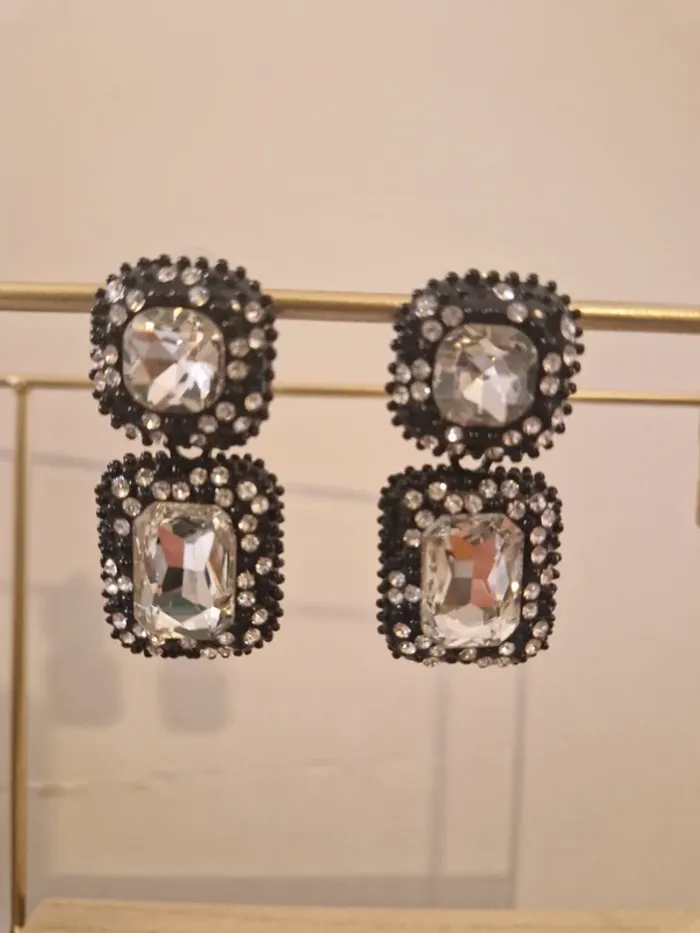 Boucles d'oreilles argentées et noires