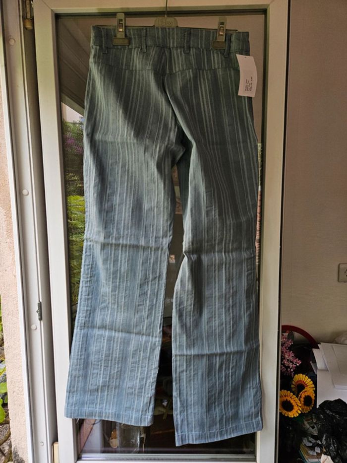 Pantalon jambes larges bleu à rayures vintage neuf dtc taille 42 - photo numéro 2