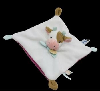 ❤️B3892 Doudou Plat Mouchoir BABY NAT' Babynat Vache Cow Blanc Rose