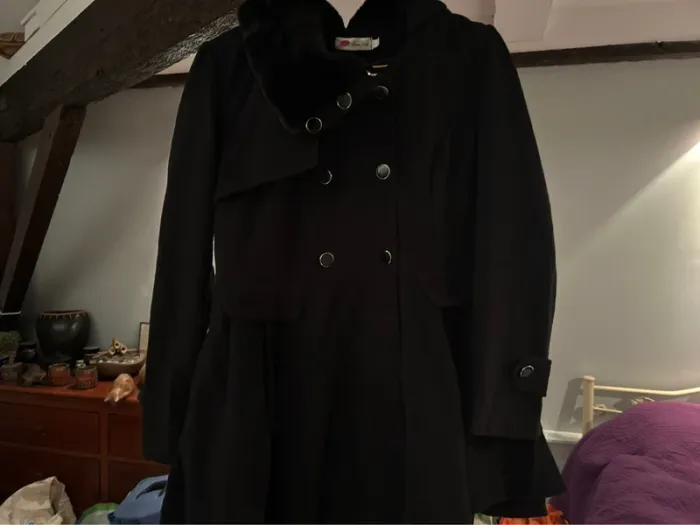 Manteau noir avec Fausse fourrure au cou. - photo numéro 2