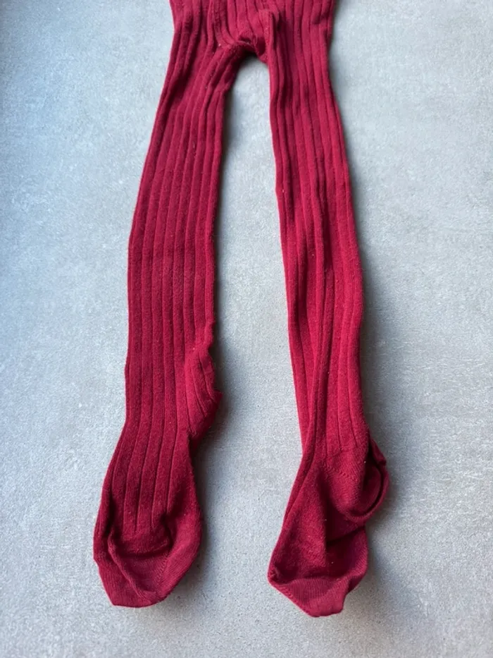 Lot de 3 collants, 1 gris lisse, 1 jaune moutarde et 1 rouge bordeaux côtelé - Taille 2 - photo numéro 17