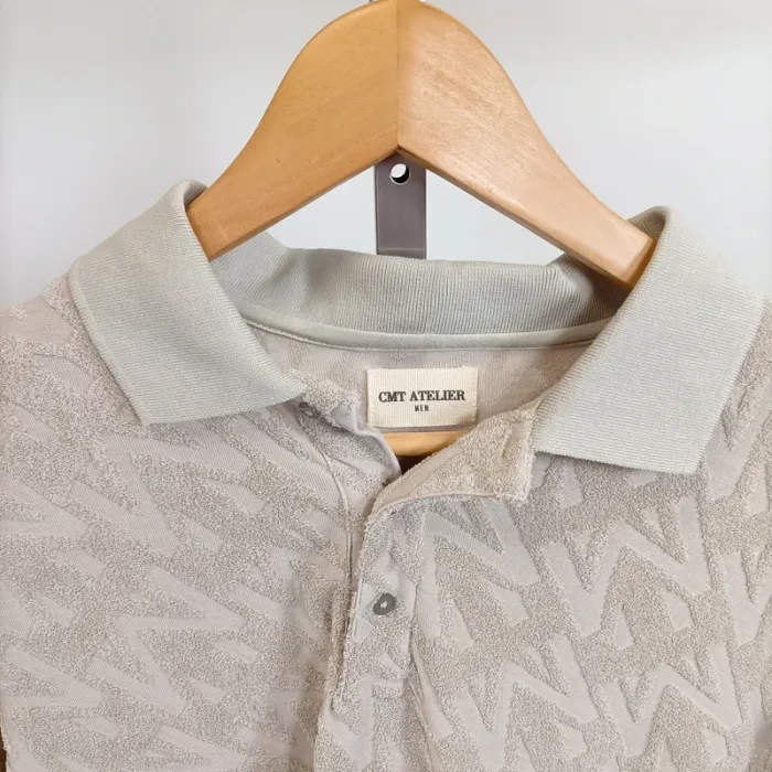 Polo stylisé polyester manches courtes col V à boutons couleur crème - CMT taille M A549 - photo numéro 3
