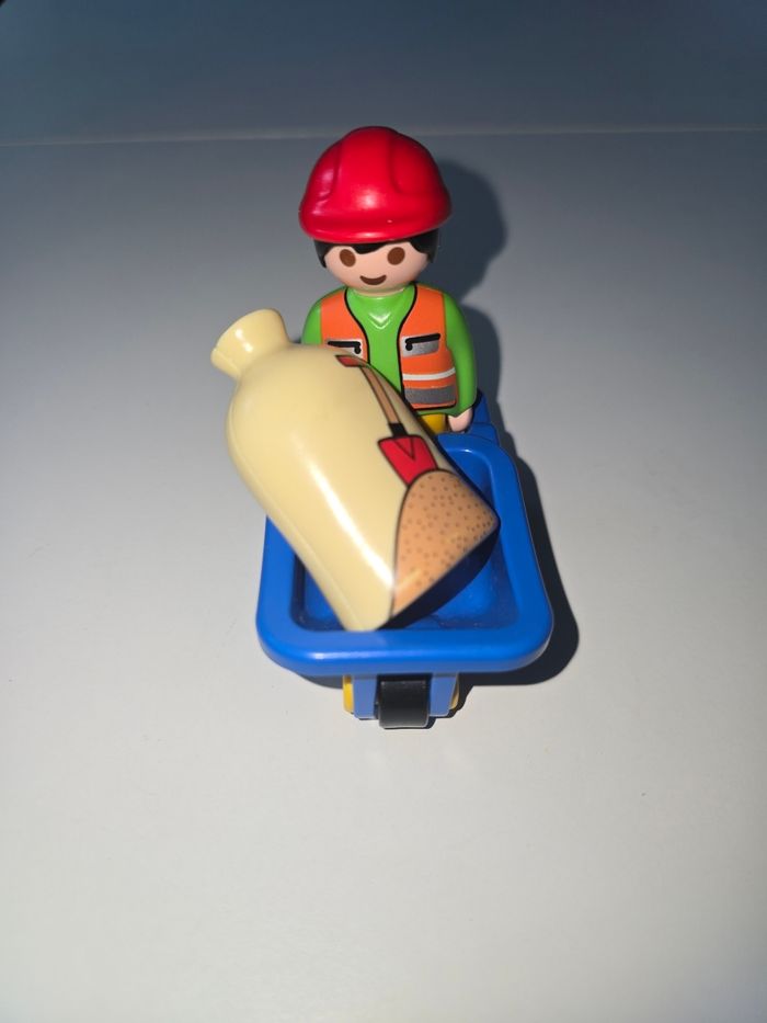 123 playmobil ouvrier avec brouette 6961 complet